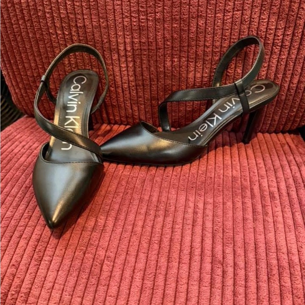Calvin Klein Black Pointed Slingback Heels with Cross Strap